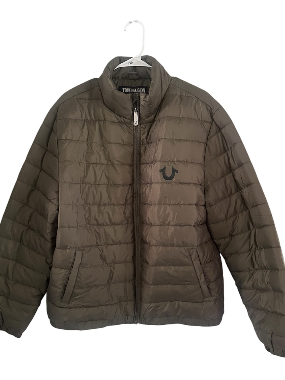 New True Religion Olive Kalamata Logo Puffer Jacket Coat Mens Large $199 105664